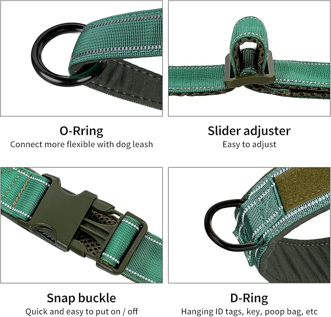 Annchwool No Pull Dog Harness with Soft Padded Handle,Reflective Strip Escape Proof and Quick Fit to Adjust Harness,Easy for Training Walking for Small & Medium and Large Dogs(Green,L)