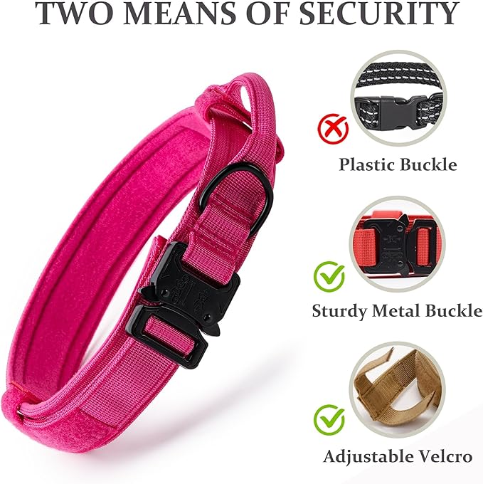 Tactical Dog Collar, Adjustable Military Training Nylon Dog Collar with Control Handle and Heavy Quick-Release Metal Buckle for Small Medium Large Dogs,Pink XXL