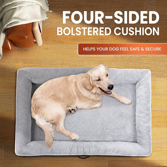 Large Orthopedic Dog Bed with Egg Foam Couch, Removable Washable Cover, Waterproof, Non-Slip Base, Four-Sided Bolster Cushion, Gray, for Large Dogs