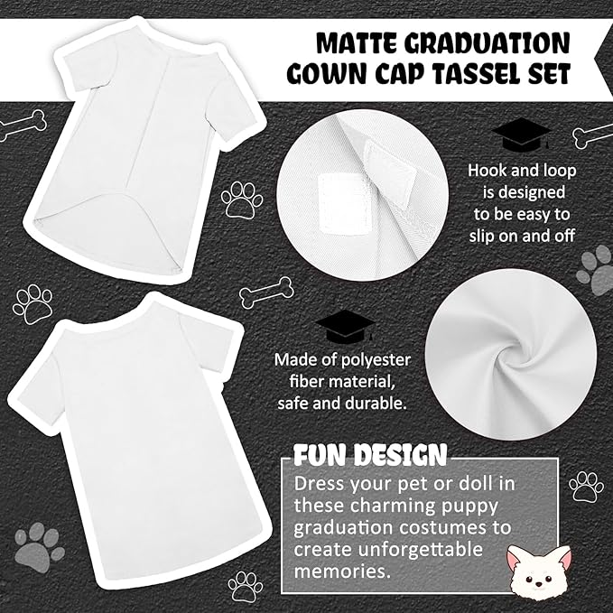 Xuniea 2 Pcs Dog Graduation Costume Set 2025 Dog Graduation Cap and Gown Puppy Hat with Tassel Matte Pet Grad Outfit Cats Grad Bear Holiday Party Costume Accessory(White,Large)
