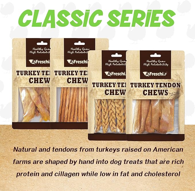 Afreschi Turkey Tendon Braided Stick 3.5 oz, Dog Treats for Classic Series, All Natural Human Grade Dog Treat, Suitable for Training chew, Turkey Sourced from USA, Rawhide Alternative
