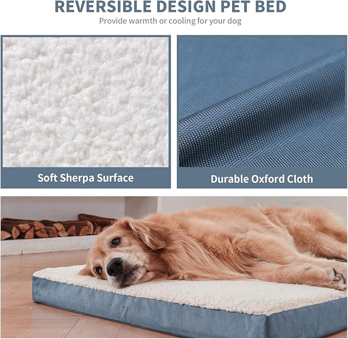XL Dog Bed for Large Dogs, Egg Crate Foam with Removable Washable Oxford Cooling Cover, Blue White