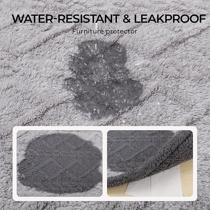 Waterproof Pet Blanket, Liquid Pee Proof Dog Blankets for Sofa Bed Couch, Reversible Sherpa Fleece Furniture Protector Cover for Small Medium Large Dogs Cats,Light Grey Large(65" x 57")