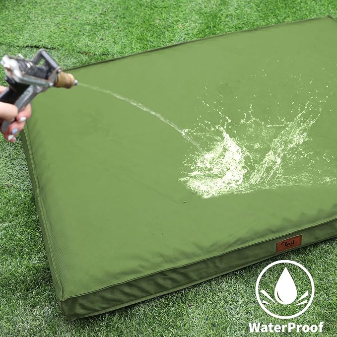Outdoor Extra Large Dog Crate Bed, Big Waterproof Dog Bed for Large Dogs, Orthopedic Egg Foam Pet Bed Mat with Removable Cooling Cover, Light Green
