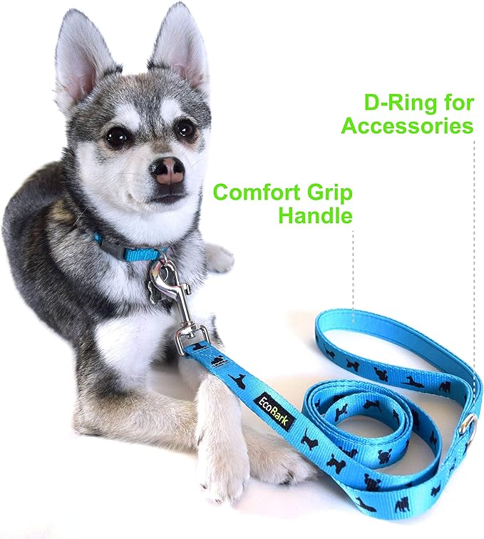 EcoBark Dog Leash - Soft & Reflective Comfort Training Leashes with Padded Handle - Strong Durable Heavy Duty - Training and Pulling for Small, Medium or Large Dogs (Sky Blue)