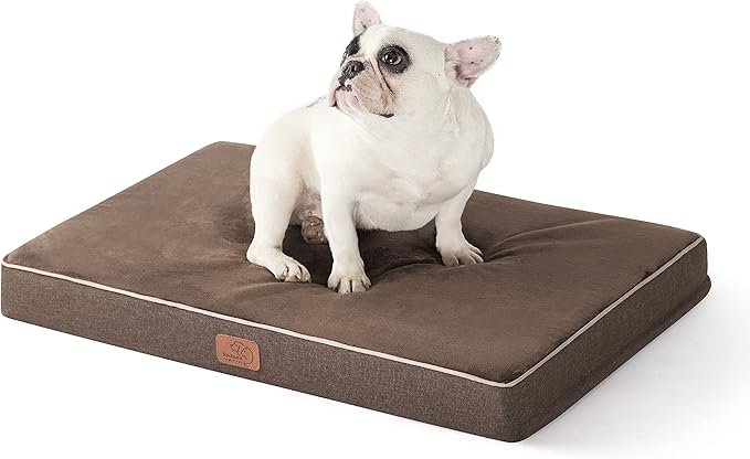 Bedsure Memory Foam Dog Bed Medium Size Dogs- Orthopedic Waterproof Pet Beds for Crate with Removable Washable Water-Resistant Cover and Nonskid Bottom - Plush Flannel Fleece Top Pet Mat, Brown