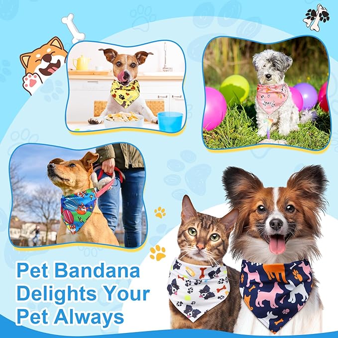 72 Pcs Dog Bandanas Bulk for Summer Adjustable Washable Pet Triangle Scarf Soft Kerchief Bib for Summer Holiday Pet Costume Accessories(Cartoon Pattern)