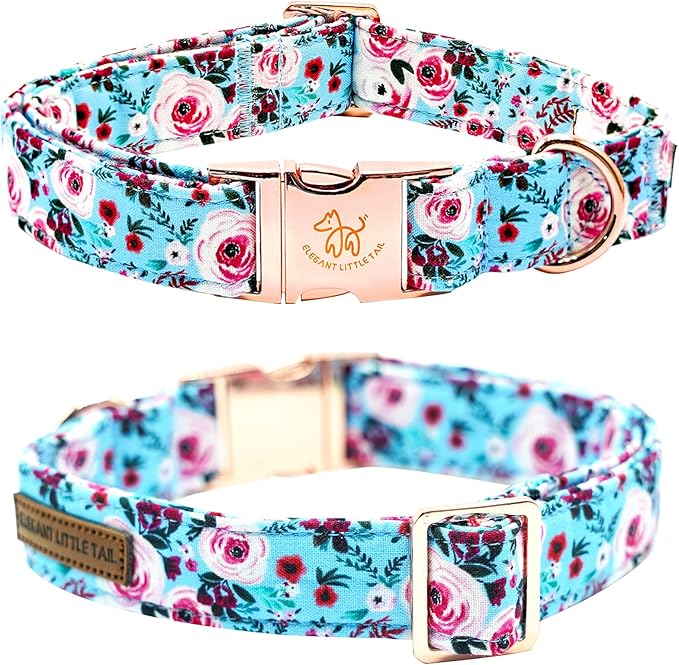 Elegant little tail Dog Collar, Rose Print Pet Collar Summer Dog Collar Durable Metal Buckle Dog Collars Cotton Pet Adjustable Dog Collars for Large Dogs