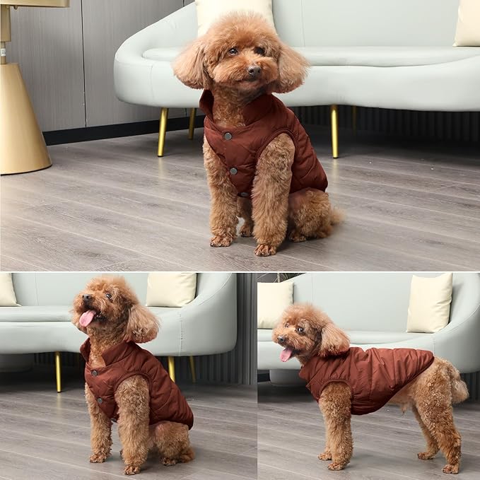 2 Layers Fleece Lined Warm Dog Jacket for Winter Cold Weather,Soft Windproof Medium Dog Coat,Brown XL