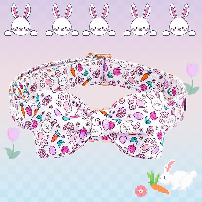 Lionheart glory Dog Bow Collar Easter Day Dog Collar for Large Dogs,Easter Rabbits Eggs Colorful Dog Collars with Bowtie Spring Bunnies Carrots Collars Pet Collar Bows