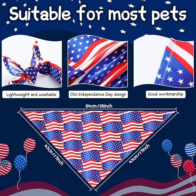 Sumind 50 Pieces Patriotic Dog Bandanas Bulk America Flag Bandanas for Dogs Triangle Pet Scarf for 4th of July Independence Day Memorial Day Pet Costume Accessories(25.6 x17.7 x 17.7 Inch)