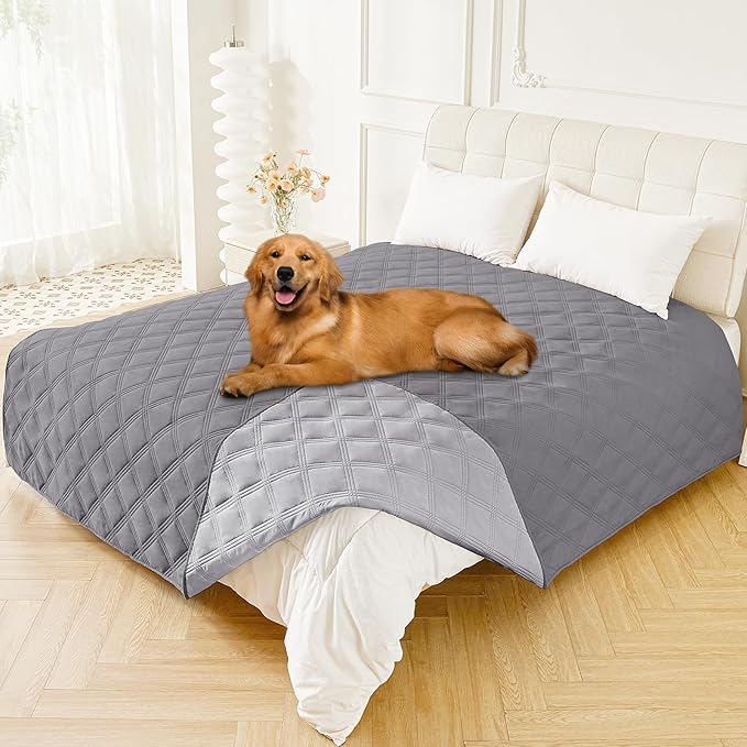 Smiry Waterproof Dog Bed Cover Blanket 82x102, Soft Reversible Pet Blanket, Washable Leakproof Cats Dogs Couch Cover for Sofa, Couch, Furniture, Grey/Light Grey