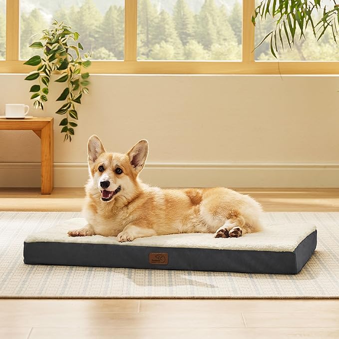 Bedsure Large Dog Bed for Crate - Orthopedic Waterproof Pet Beds with Removable Washable Cover, Egg Crate Foam Crate Mat, Suitable for Pet Up to 50 lbs