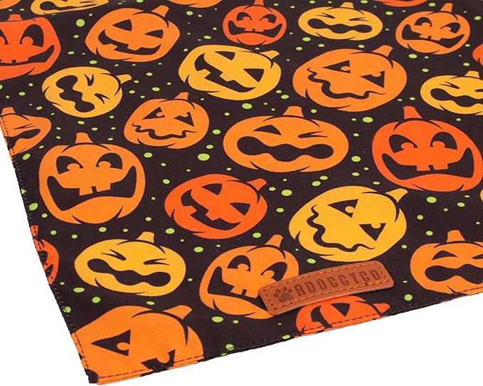 ADOGGYGO Halloween Dog Bandana, Pumpkin Bat Pet Scarf, Premium Durable Fabric, Adjustable Fit Halloween Bandanas for Small Dogs Cats Puppies (Small)