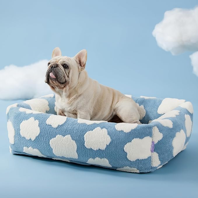 Lesure Cute Dog Bed for Medium Dogs - Washable Pet Beds,Cozy Rectangle Orthopedic Sofa with Jacquard Shaggy Plush & Anti Slip Bottom,30x24x8inches