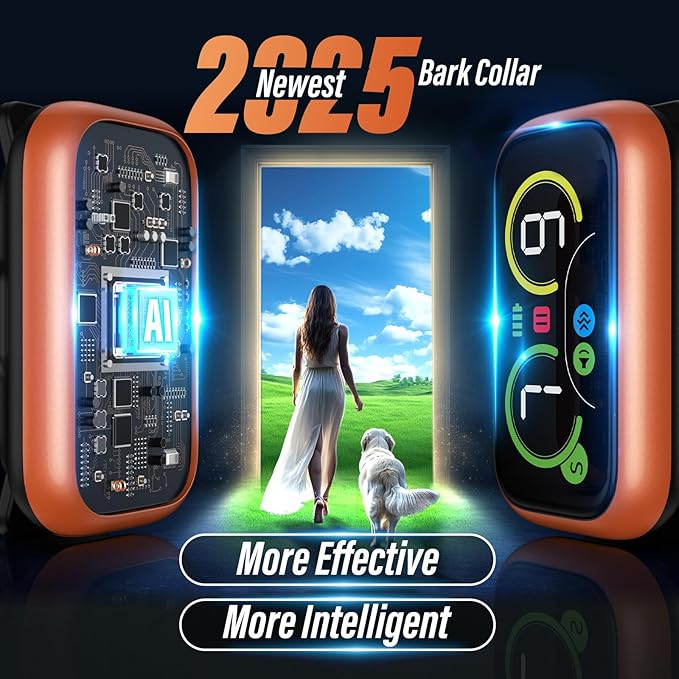 Dog Bark Collar for Large Medium Small Dogs, Smart Barking Collar, Effective No Bark Collar with Adjustable Beep Vibration Correction Modes, Automatic Anti Barking Device, IP67 Waterproof, Orange