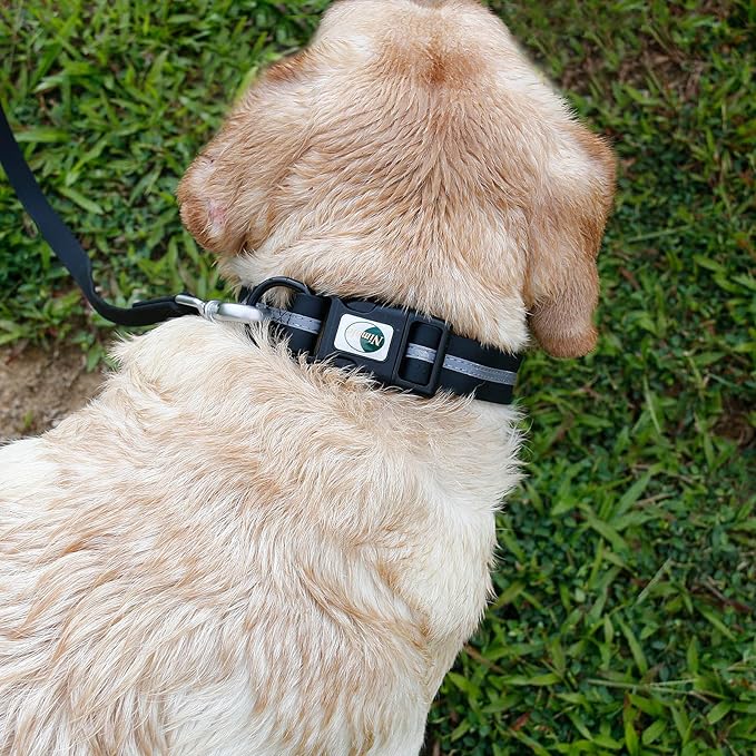 NIMBLE Dog Collar Waterproof Pet Collars Anti-Odor Durable Adjustable PVC & Polyester Soft with Reflective Cloth Stripe Basic Dog Collars S/M/L Sizes (Small (9.45”-14.17”inches), Black)