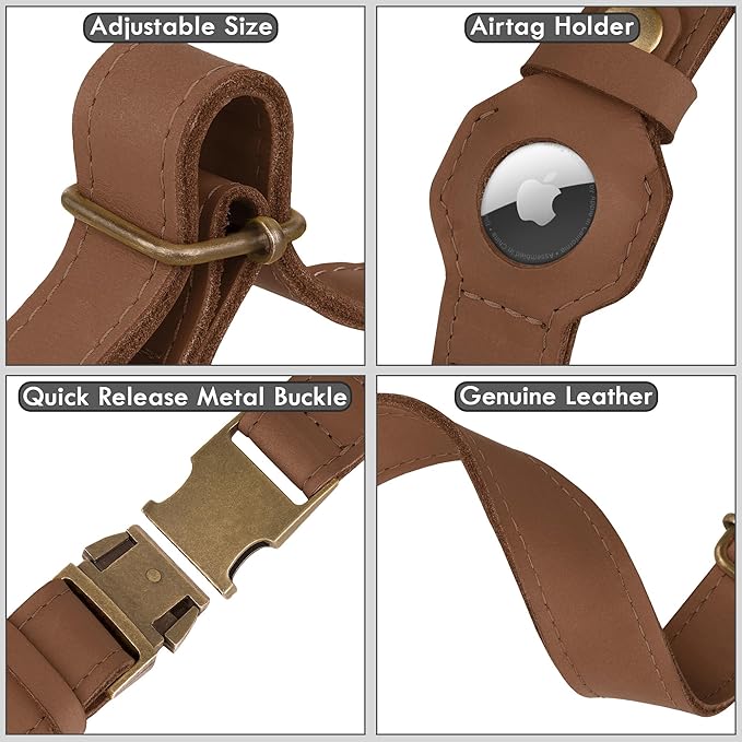 AirTag Dog Collar - Genuine Leather Dog Collar with Apple AirTag Holder and Metal Buckle - Smart GPS Tracking Pet Collars for Small Medium Large Dogs Puppy (Tawny, S, 12"-15" Neck Fit)