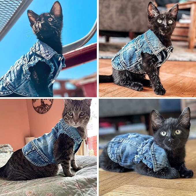 Jean Jacket, Blue Denim Lapel Vest Coat T-Shirt Costume for Small Medium Dogs Cats, Cute Girl Boy Puppy Clothes, Comfort and Cool Apparel, Machine Washable Outfits (XL, Blue)