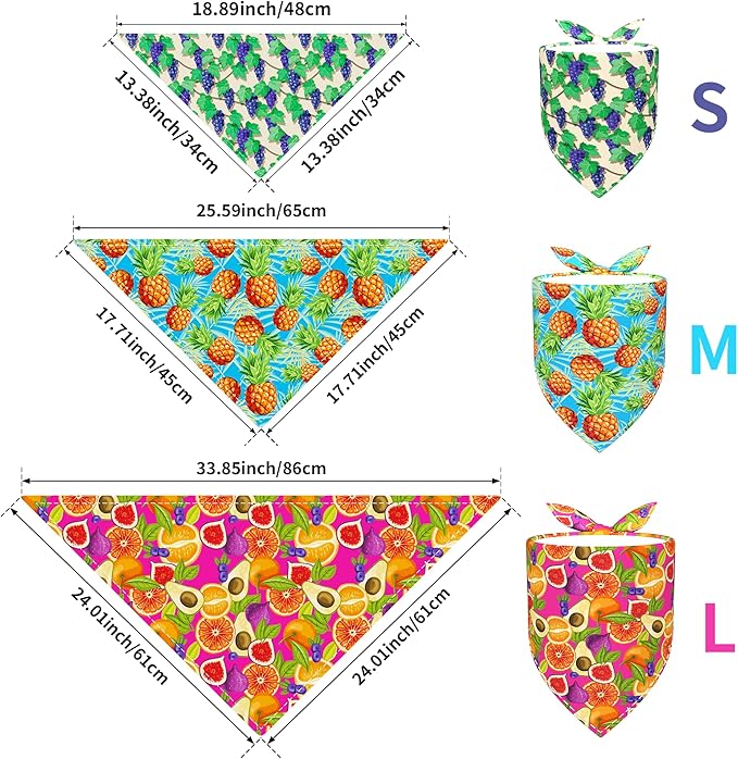 10PCS Dog Bandanas Summer Fruit for Medium Breed Dog Pink Purple Yellow Blue Kerchief Triangle Bibs Head Scarves for Boys and Girls Grooming Costume