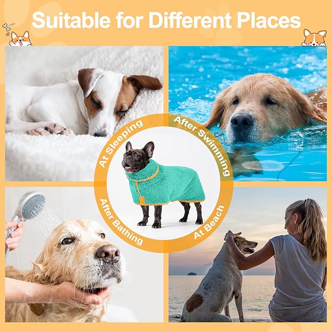 Bienbee Dog Bathrobe, Quick Drying Super Absorbent Dog Robes for After Bath, Warm Keeping Dogs Towel, Dogs Bath Supplies, Lake Green M