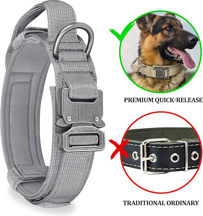 COOYOO Tactical Dog Collar Set, Adjustable Military Nylon Collar with Control Handle and Heavy Metal Buckle for Medium and Large Dogs