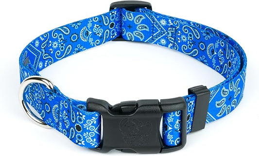 Country Brook Petz - Deluxe Blue Bandana Dog Collar - Made in The U.S.A. - Country and Western Collection Featuring Rugged Designs (1 Inch, Medium)