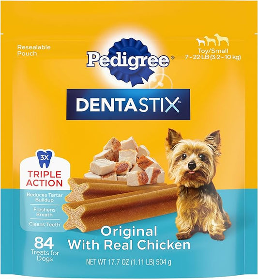 Pedigree Dentastix Toy & Small Breed Dog Treats, Original With Real Chicken, 17.7 oz. Bag (84 Treats)