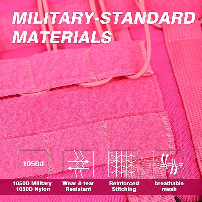 No Pull Tactical Dog Harness for Large Dogs, Escape Proof Molle Dog Vest Harness and Leash Set, Adjustable Military Service Dog Harness with Handle for Medium Large Dogs(Pink, S)