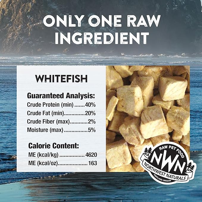 Northwest Naturals Raw Rewards Freeze-Dried Whitefish Treats for Dogs and Cats - Bite-Sized Pieces - Healthy, 1 Ingredient, Human Grade Pet Food, All Natural, Proudly Made in USA, 2.5 Oz