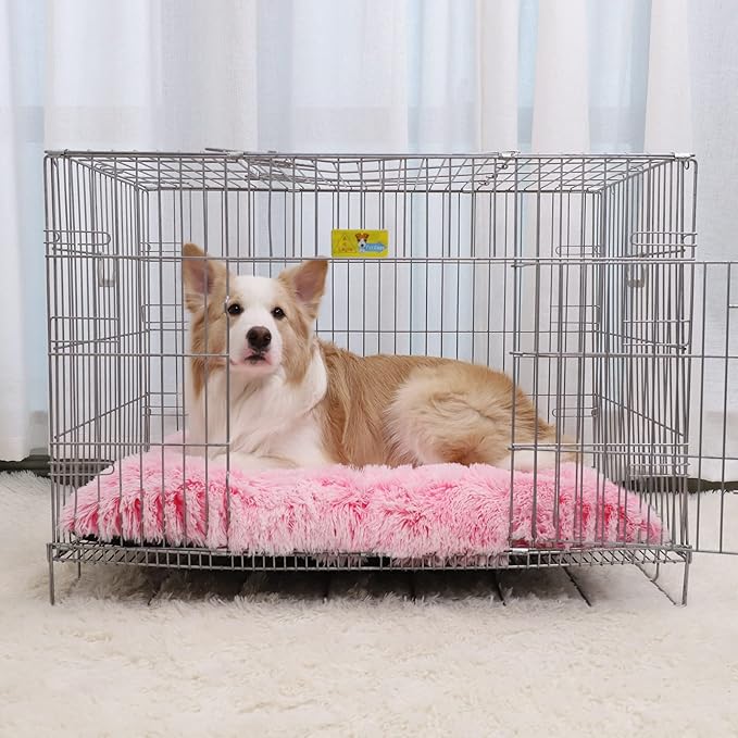 Vonabem Large Dog Bed Pink, Washable Pet Crate Pads for Large Medium Dogs, Plush Soft Girl Princess Puppy Beds Kennel Pad,Anti-Slip Dog Mats for Sleeping 36inch 35 * 23 inch