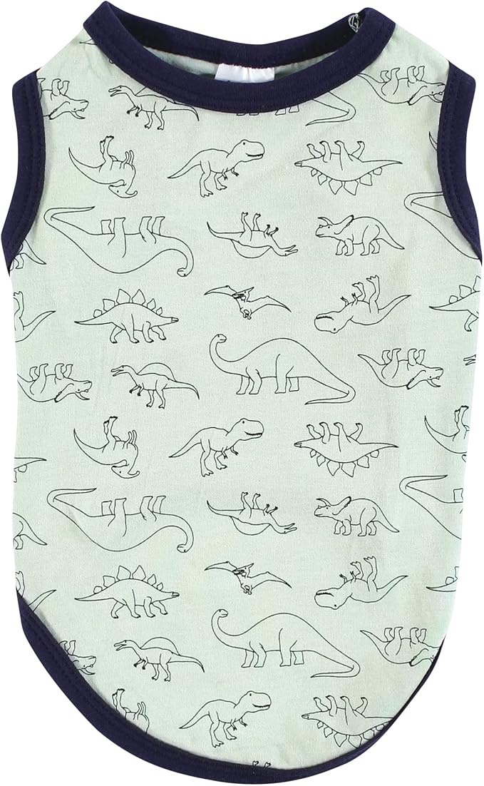 Luvable Friends Dog Pet Dog and Cats Cotton T-Shirts 2pk, Dino Camo, Small