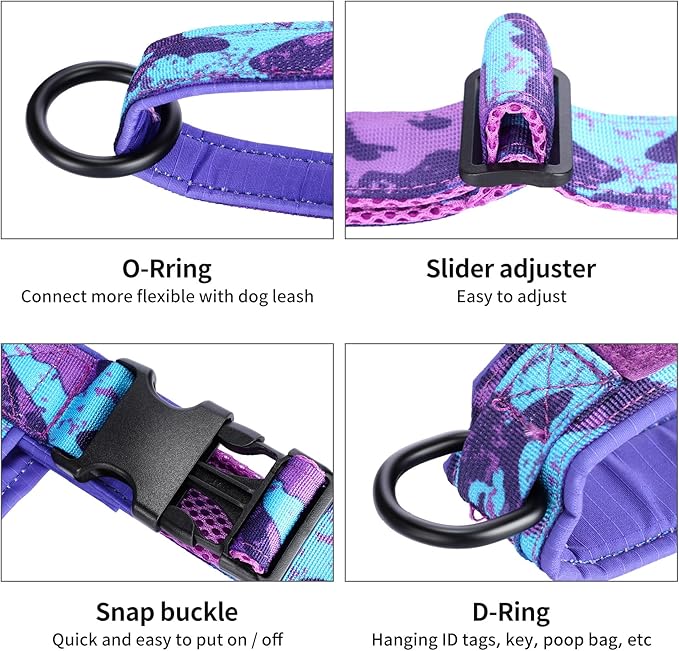 Annchwool No Pull Dog Harness with Soft Padded Handle,Escape Proof and Quick Fit to Adjust Dog Harness,Easy for Training Walking for Small & Medium and Large Dogs(Camo Purple,XS,1 in Width)