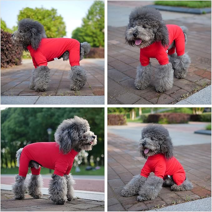 LoveLongLong Dog Jumpsuit with UV Protection and Quick-Dry Fabric for Spring Summer Pet Pajamas Red XS