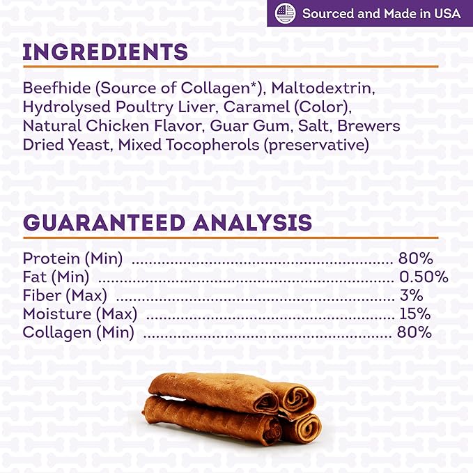 USA Collagen Rolls 9-10" Dog Chew Treats - Chicken Marinade Flavor, 4 Count/1 Pack