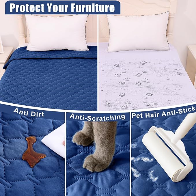 Smiry Waterproof Dog Bed Cover Blanket, Soft Reversible Pet Blanket, Washable Leakproof Cats Dogs Couch Cover for Sofa, Couch, Furniture (82x120 Inch, Navy/Blue)