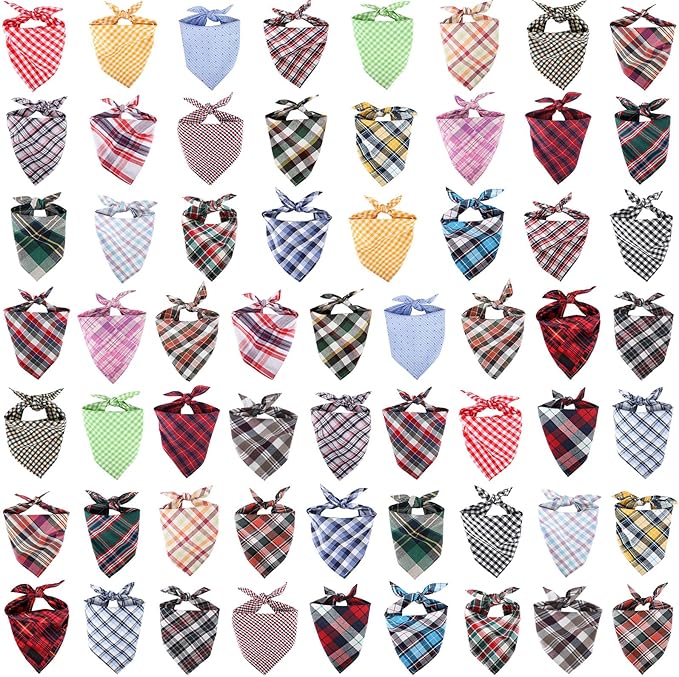 Segarty 60 Pack Washable Plaid Bibs, 22.8"x15.7" Pet Scarf Triangle Dog Bandanas Accessories Bulk for Small Medium Dogs Cats Large Puppy, Adjustable Reversible Boy Pets Birthday Kerchief
