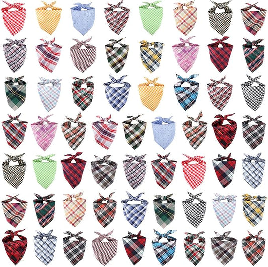 Segarty 60 Pack Washable Plaid Bibs, 22.8"x15.7" Pet Scarf Triangle Dog Bandanas Accessories Bulk for Small Medium Dogs Cats Large Puppy, Adjustable Reversible Boy Pets Birthday Kerchief
