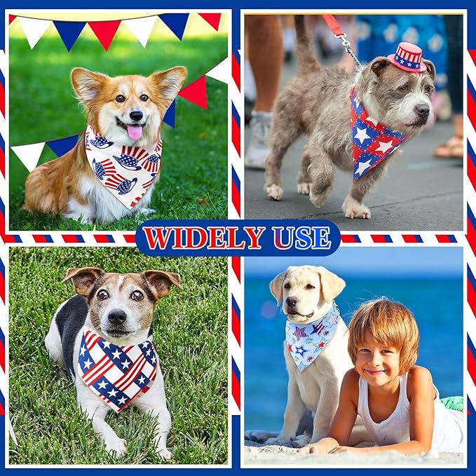 Aliceset 180 Pcs 4th of July Dog Bandanas Bulk Patriotic Dog Bandanas Independence Day Pet Scarf Bibs Soft Triangle Scarf Flag Neckerchief Adjustable Holiday Scarves for Small and Medium Pet