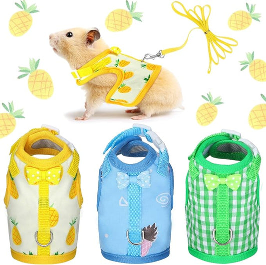 Weewooday 3 Pieces Guinea Pig Harness with Leash Small Pet Harness Fruit Plaid Pattern Adjustable Padded Walking Vest for Pet Hamster Squirrel Animals(Pineapple, Blue, Green Plaid,Small)