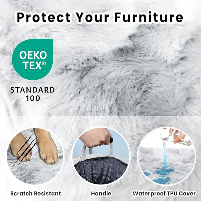 Calming Extra Large Dog Couch Bed for Dogs, 45 x 37 inch Waterproof Removable Dog Mat Couch Cover for Furniture Protector, Non-Slip Fluffy Pelsbarn Dog Bed for Couch, Sofa, Car - Tie-Dry Grey