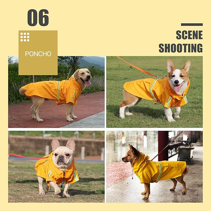 Large Dog Raincoat with Adjustable Hood & Full Coverage - Waterproof & Reflective