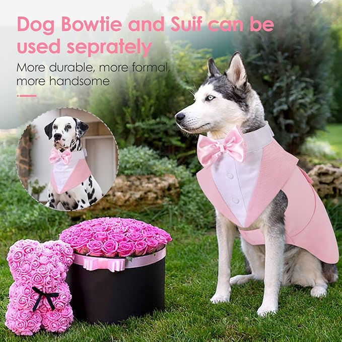AOFITEE Dog Tuxedo Formal Dog Suit and Bandana Set, Gentle Dogs Wedding Party Suit Bow Tie Shirt, Tuxedo for Medium Dogs Costume Outfit with Detachable Bowtie Collar for Christmas Halloween Dress Up