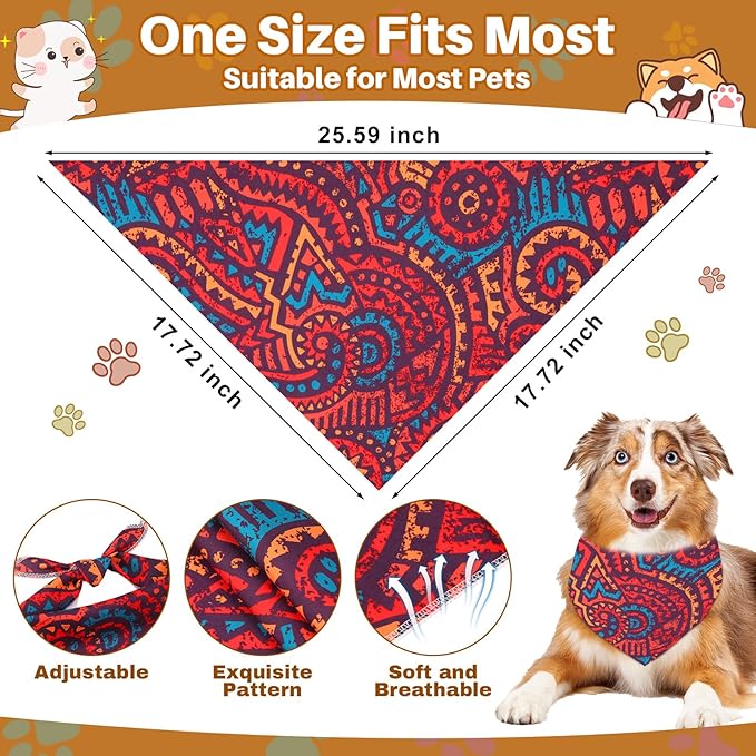 Reginary 72 Packs Dog Bandanas Pet Bandanas Triangle Scarf Bibs Dog Bibs Adjustable Dog Bandana for Pet Costume Accessories (Geometric Stripes Pattern)