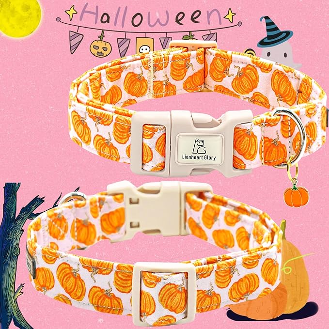Lionheart glory Halloween Dog Collars Pumpkin Pink Dog Collars Heavy Duty Adjustable Fall Collar for Small Collar Dogs Female or Male