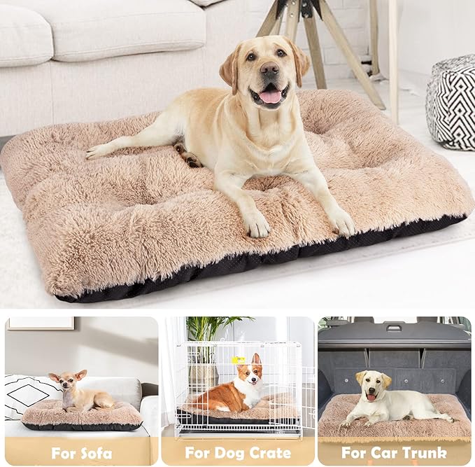 JOEJOY Large Dog Bed Crate Pad, Ultra Soft Calming Dog Crate Bed Washable Anti-Slip Kennel Crate Mat for Large Medium Small Dogs, Dog Mats for Sleeping and Anti Anxiety,35" x 23", Beige