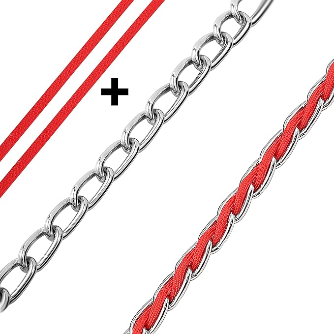 Chew Proof Metal Leash for Medium Large Dogs, 4FT Strong Anti Bite, Comfortable Soft Padded Handle, Red