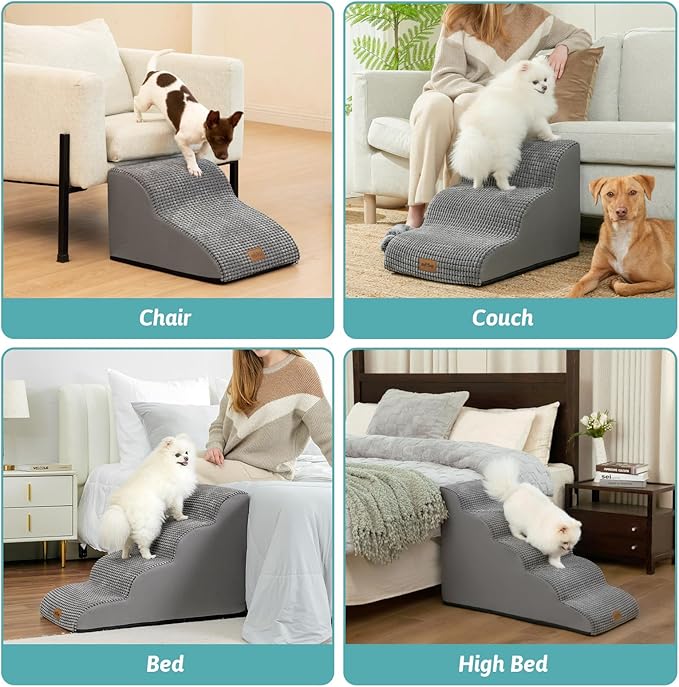 Dog Stairs for High Bed 22.6" H, Small Dog Step for Puppy, Older or Cat, Curved Ramp for Car, Ladder with High Density Foam, Lightweight, Durable, 15.7x33x22.6 inch, 5 Step, Light Grey
