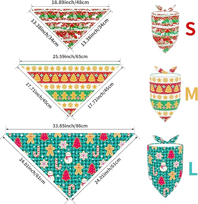 10pcs Large Christmas Dog Bandanas Kerchief Triangle Bibs Scarves Snowman Santa Claus Elk Christmas Tree Pattern for Girl Boy Large Extral Large XL XXL Dogs Grooming