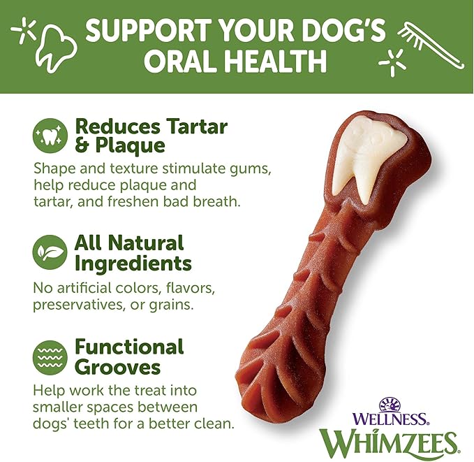 Wellness WHIMZEES Daily Brushzees Dog Dental Treats, Natural Chews, Medium Size Stick, (7 Count)